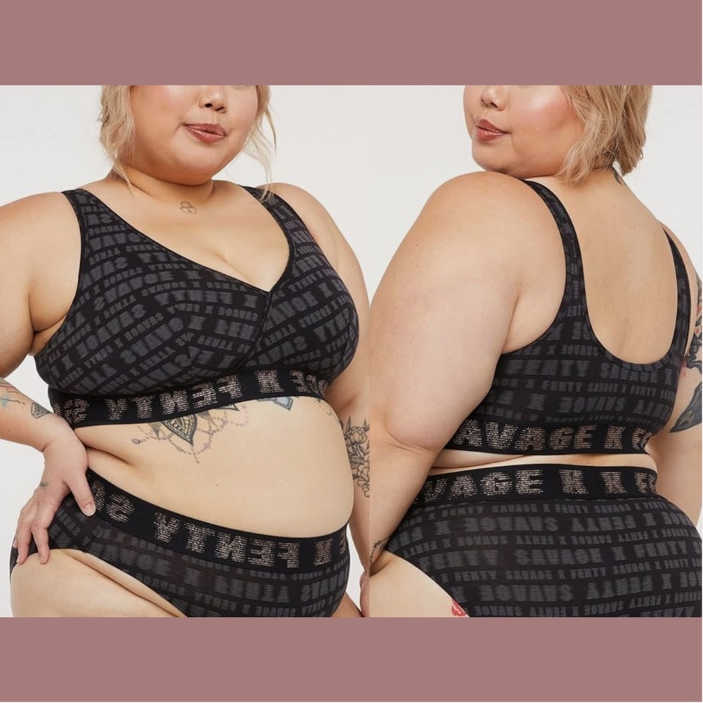NWT Savage X Fenty [ 4X ]‎ Cross Over V Neck WIreless Bralette Grey Black
